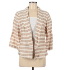Loft Women's Size 8 Open Lightweight Blazer Beige Cream Stripes Linen Blend