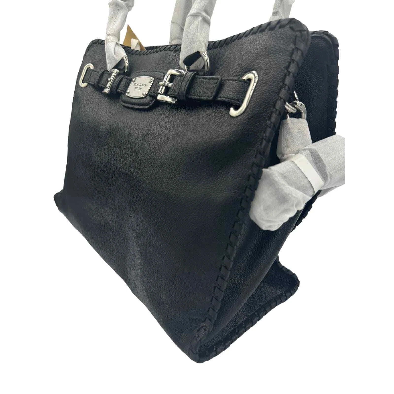 Borsa Hamilton East West Nuova con etichette * Michael Michael Kors ""MK"" frustata Pelle nera