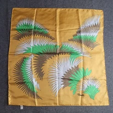 PAOLI Floral Scarf Gold Green Brown White Polyester 26x26 Vintage Made in Japan