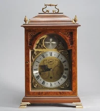 The Queen Anne Bracket Clock Amazing Running Clock 9 Bell Burl Cabinet VG