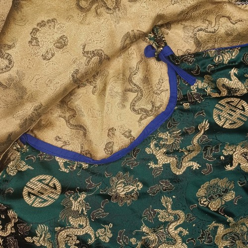 Chinese Traditional Crop Blouse Womens XXS Green Gold Dragon Asian Oriental Wrap - Picture 8 of 9