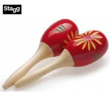 Stagg MRW-16 Pair of Oval Wooden Maracas Red Flower