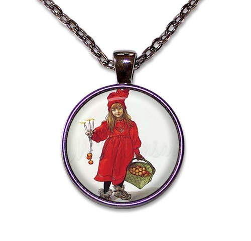 Carl Larsson Art Brita As Iduna - Handmade Round Glass Pendant Necklaces - Picture 7 of 10