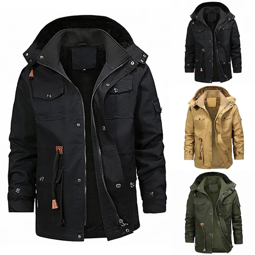 Abrigo parka forrado de lana para hombre con capucha cremallera invierno térmico cálido chaqueta militar Prendas para el torso - Imagen 1 de 20