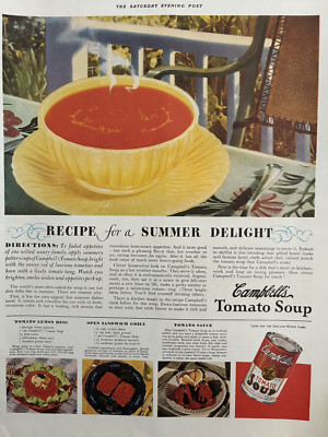 1937 Campbells Tomato Soup Recipe Summer Delight Tomato Ring Vintage Print Ad