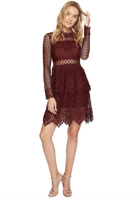 Romeo and Juliette Couture Lace Scallop Hem Dress, Burgundy, Large | eBay Romeo and Juliette Couture Lace Scallop Hem Dress, Burgundy, Large | eBay