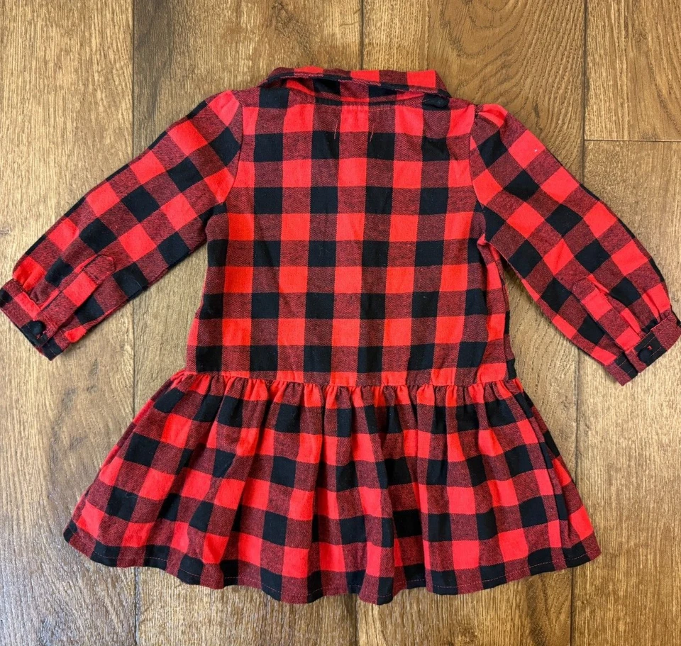 Vestido Mud Pie Niñas 12-18 Meses Rojo Negro Búfalo Cuadros Vacaciones Navidad L/S Foto 4 de 4