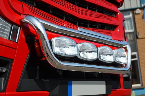 Grill Light Bar C + Oval Spot x4 To Fit Mercedes Arocs Cab Truck Polished Steel - Picture 5 of 12