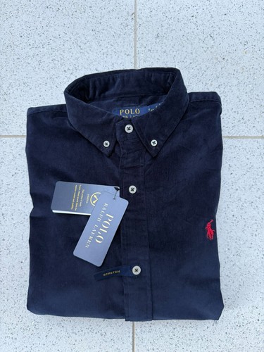 Polo Ralph Lauren Cord Shirt Navy Blue Button Down Slim Fit Stretch Large - Picture 16 of 16