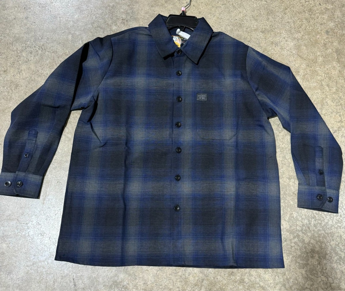 FB County Long Sleeve Checker Flannel Shirt Blue black grey