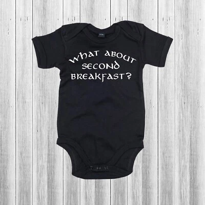 What About Second Breakfast? Lord Of The Rings Baby Vest Baby-grow BLACK