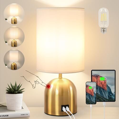 3-Way Dimmable Gold Touch Control Table Lamp for Bedrooms and Bedside