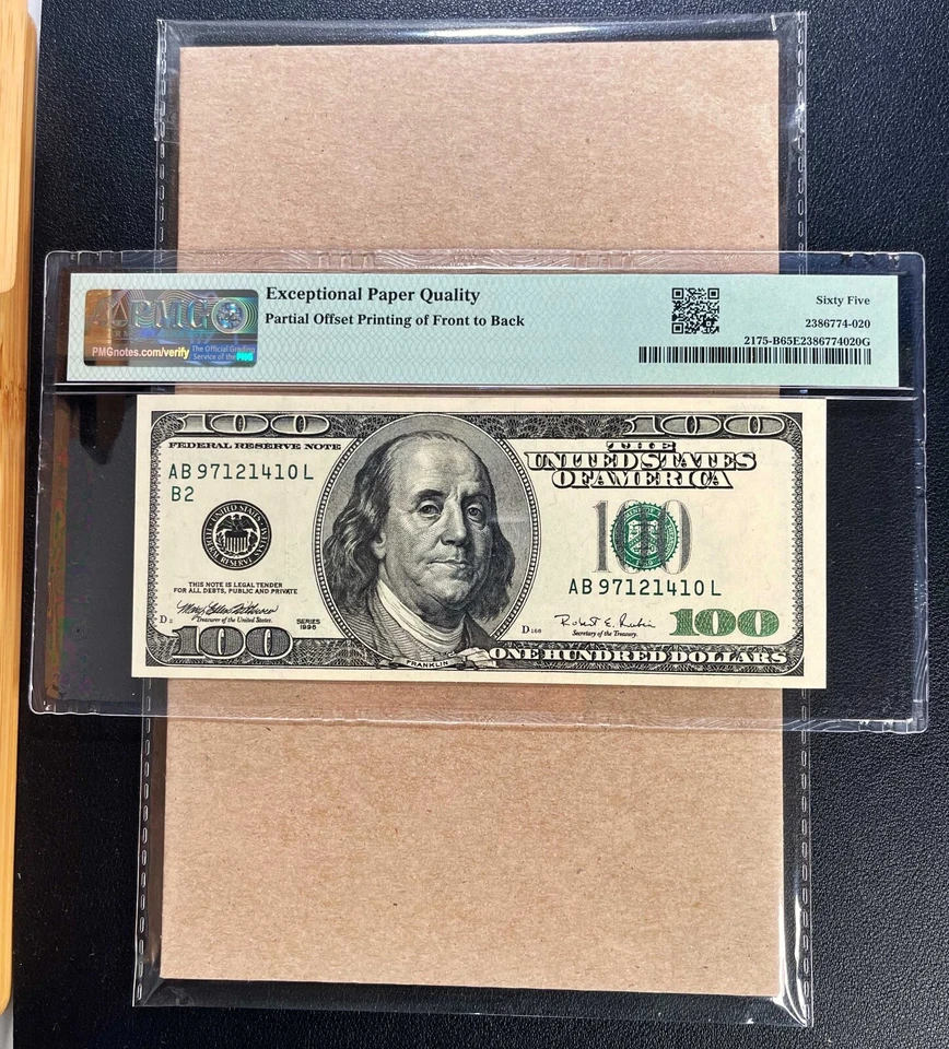 Fr. 2175-B 1996 $100 FRN NEW YORK "OFFSET ERROR" PMG 65 EPQ - GEM UNC - Image 3 of 3