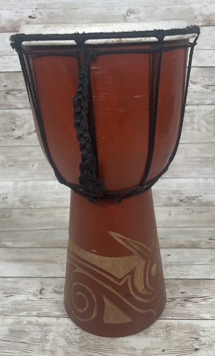 Tribal African Djembe Drum w/ Ropes & Carvings - Picture 2 of 5