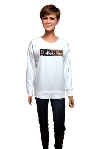 DKNY SWEATSHIRT SIZE 14 WHITE SEQUINED LOGO LONG SLEEVE PULLOVER #11 - Picture 4 of 10
