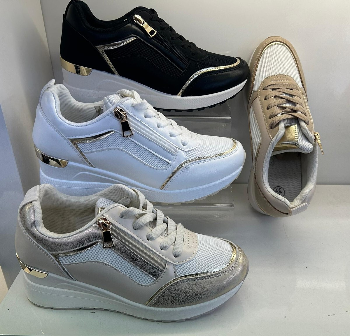 Womens Ladies Lace Up Platform Wedge Heel Trainers Pumps Sneakers Shoes Size