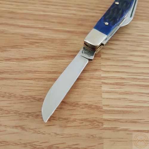 Buck Creek Bear/Bull Pocket Knife Mirror Stainless Blades Blue Pick Bone Handle - Picture 6 of 12