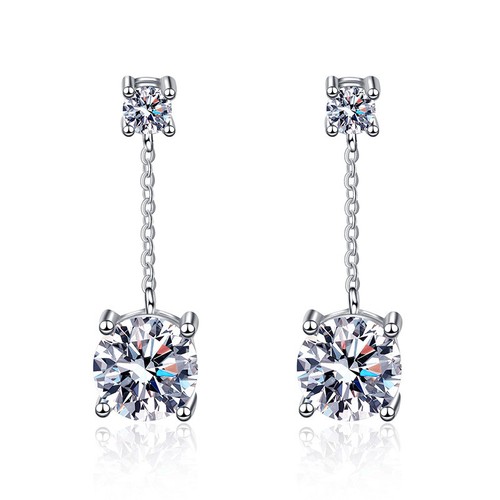 2CT Real Moissanite Tassel Women Earrings Passes Tester 925 Sterling Silver - Picture 5 of 9