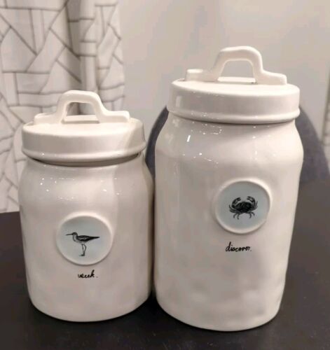 Rae Dunn Coastal Canister Set Seek Discover 2 Beach Sandpiper Crab Magenta