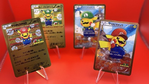 Pikachu Mario & Luigi 4 Karten Set Metall Japanisch Pokémon Card Art Geschenk/Display - Bild 2 von 11