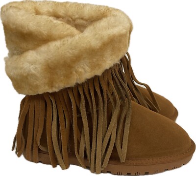 Lamo Footwear Women's Suede Leather Fringe Wrap Boot Chestnut