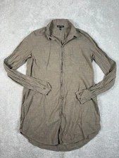 Eileen Fisher Dark Green Button Up Blouse Long Sleeve Cotton