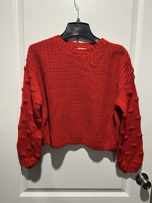 Red Knit Textured Crew Neck Long Sleeve Pullover Sweater Juniors M
