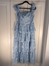 NWT ASTR Label Blue Floral Ruffle Maxi XL Cottagecore Wedding Guest Romantic