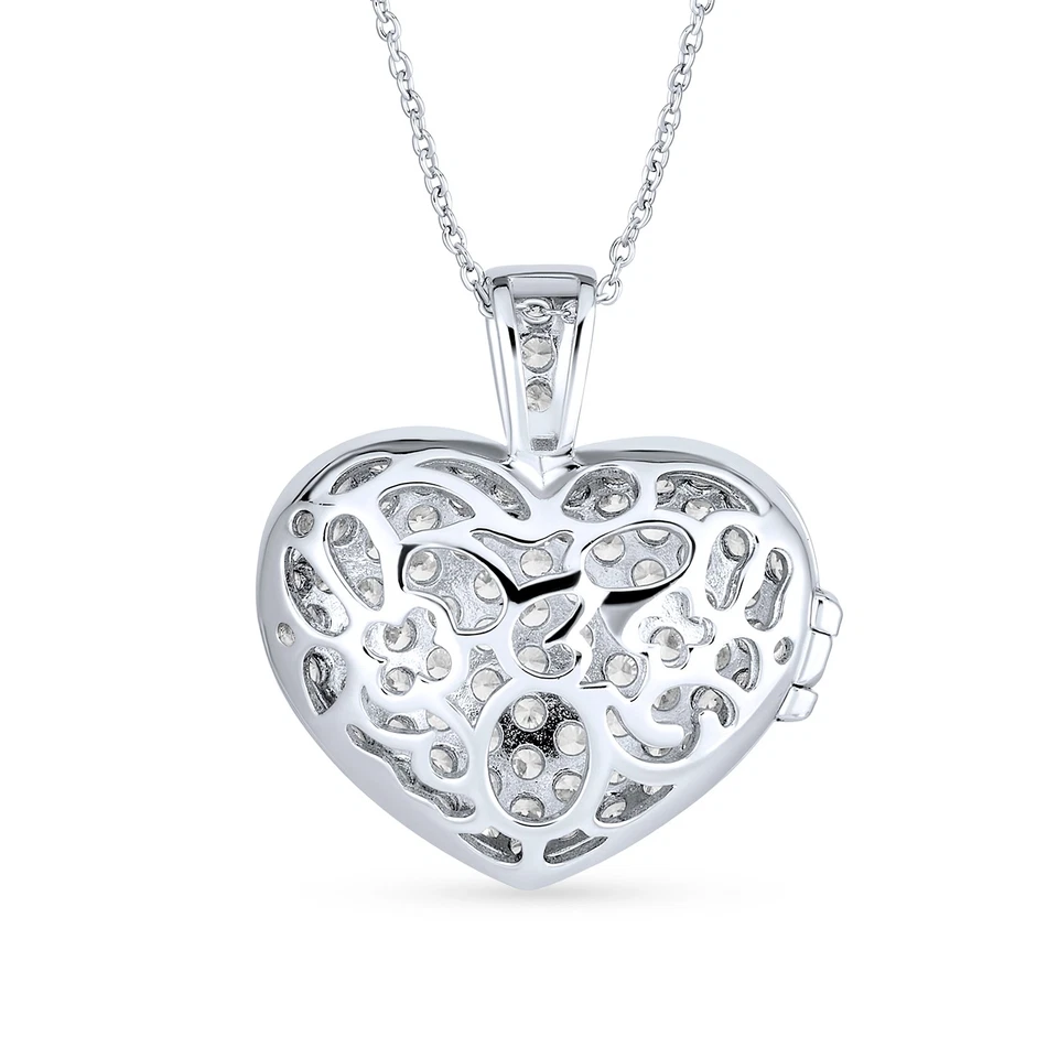 Collar medallón difusor aromaterapia corazón soplado circonita cúbica grande pavé para aceite esencial Foto 2 de 4