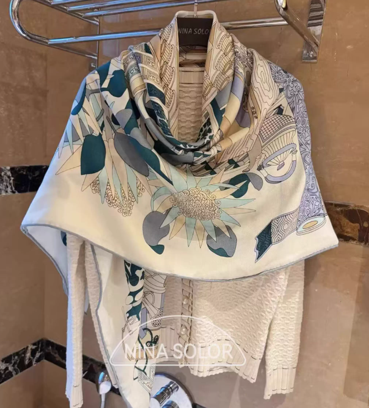 70% Cashmere 30% Silk Sunflower Double-Sided Square Wrap Shawl 130x130cm