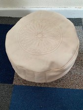 Handmade Moroccan Cream Colour Pouffe Genuine Leather Poufe Pouf Footstool New