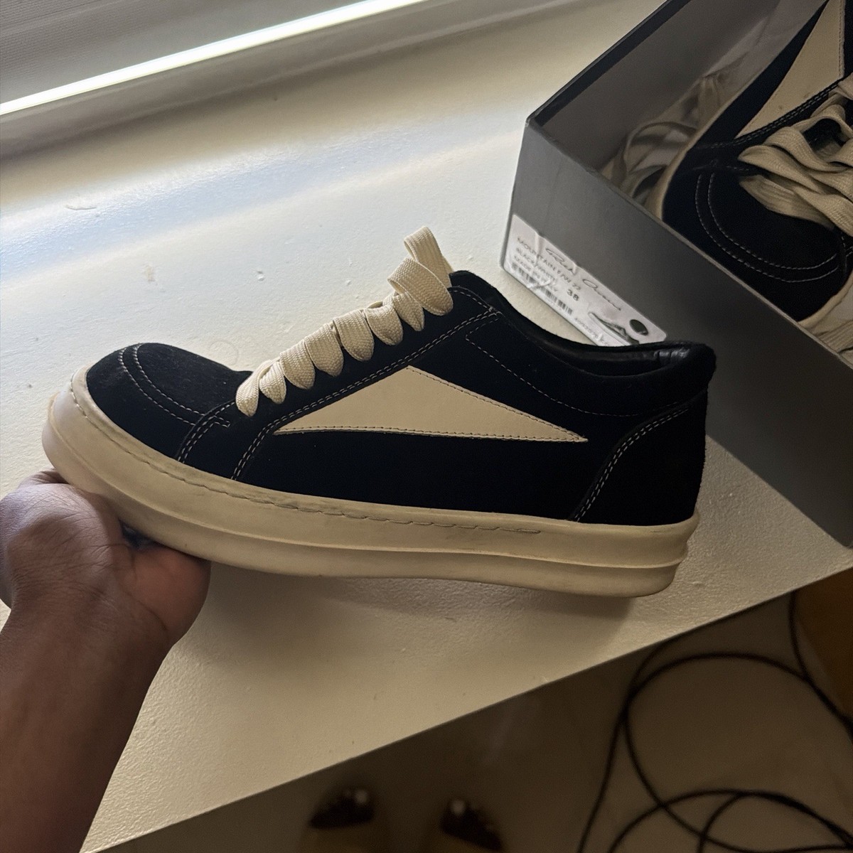 Rick Owens Mountain F/W 22 Black White Suede Men's Sneakers Size