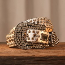Silver Rhinestone Western Belt with Starburst Studs