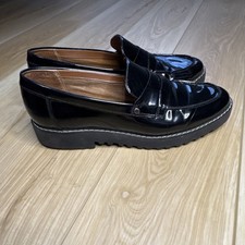 Franco Sarto Cassandra Black Patent Leather Lug Sole Penny Loafer Preppy US 8.5M