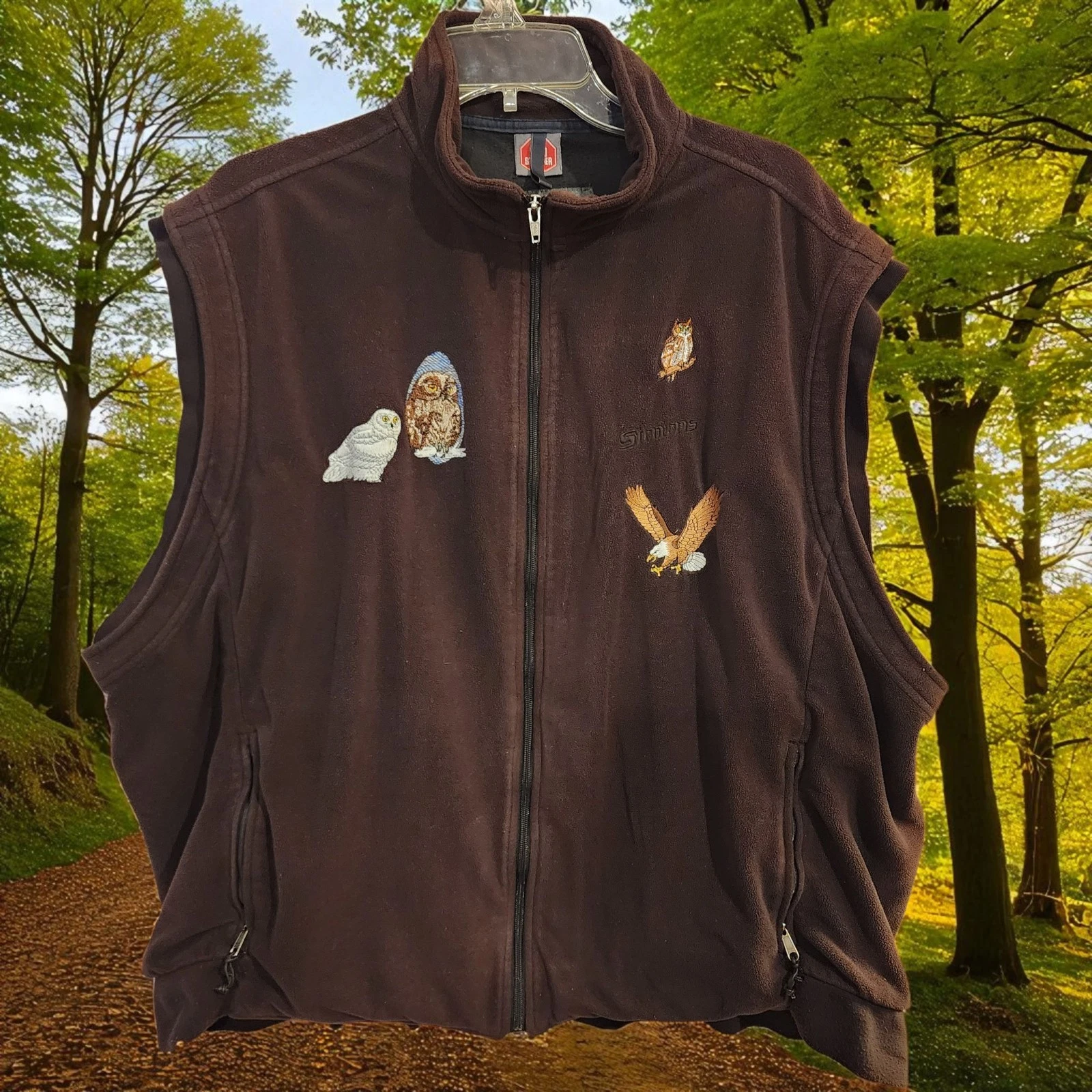 Simms Wind Stopper Vest Mens Brown Fleece Full Zip Outdoors Embroidered Size XXL