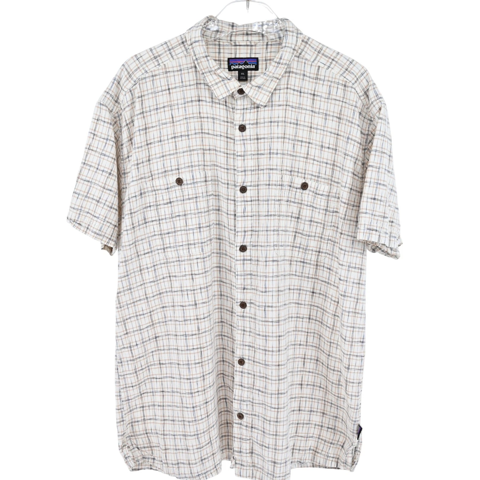 Patagonia Hemp Shirt XXL Plaid Organic Cotton Short Sleeve Casual Retro