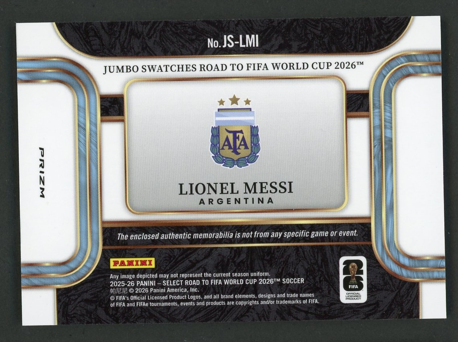 2025-26 Panini Select Road to FIFA World Cup Lionel Messi Jumbo Jersey #2 view 2