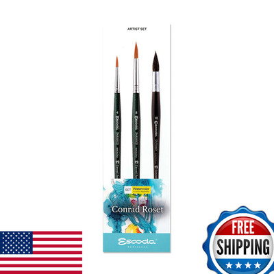 Escoda Watercolour Artist Set Conrad Roset Size 4 8 10 3 Brushes Synthetic Gold 
