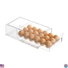 BPA Free Refrigerator Organizer Bins, Stackable Egg Holder, 18 Egg Tray Premium