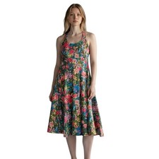 London Times Floral Halter Dress Blue Pink Red Green Cotton Spandex Size 6