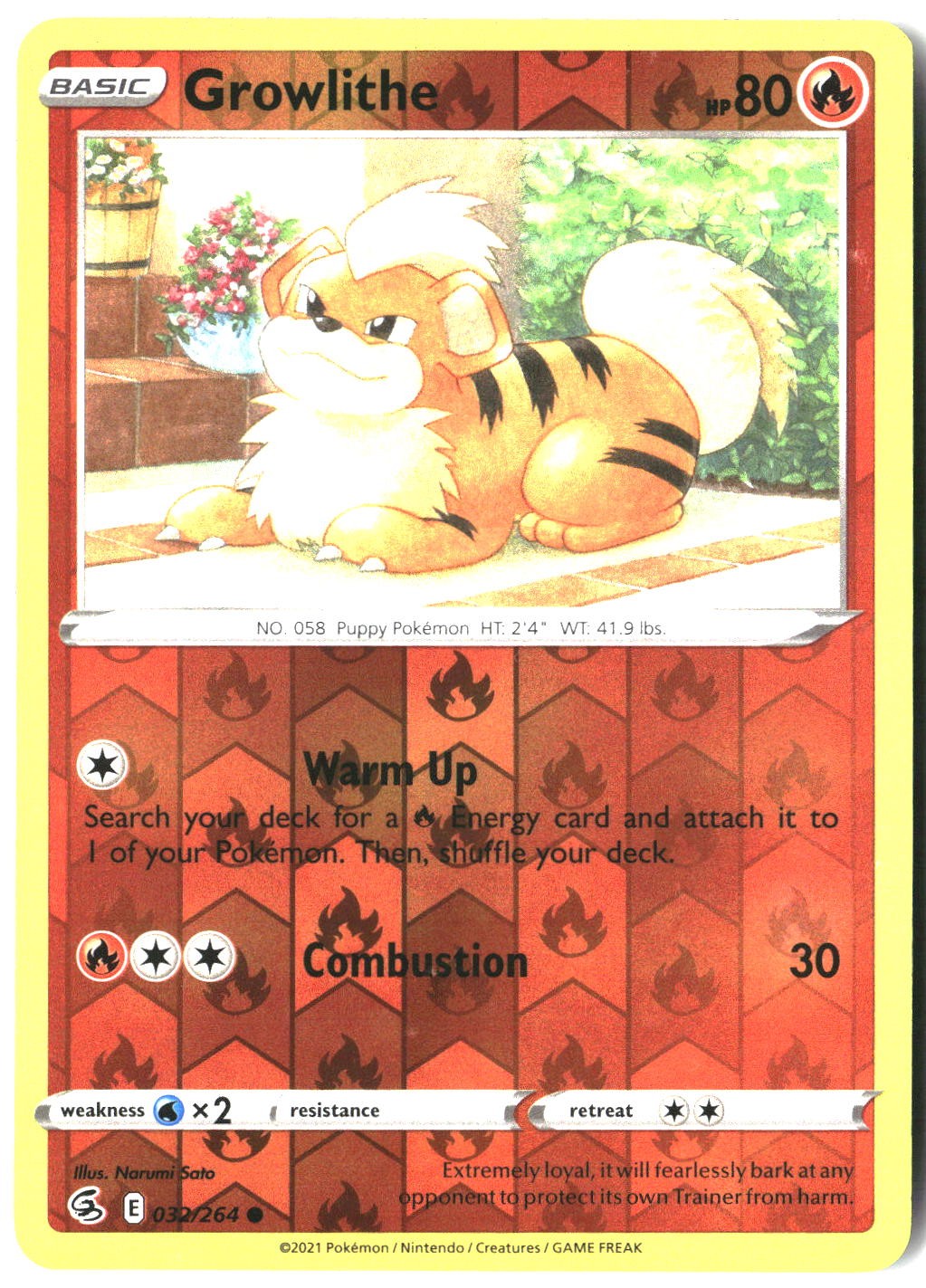 Growlithe 032/264 Common Fusion Strike Pokemon Reverse Holo Near Mint