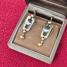 Victorian 14K Gold Platinum Taille D'epargne enamel multi tone dangle earrings