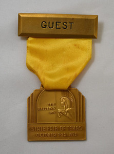 VTG 1972 State Fair of Texas Guest Ribbon Badge Pin YELLOW Dazzling 30s Art Deco