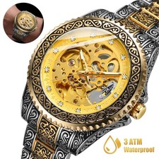 Luxury Men Watch Stainless Steel Skeleton Automatic Mechanical Carved Wristwatch