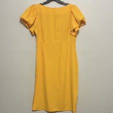 Sheath dress Yellow Puff Sleeve  XL Midi  Length Short Sleeve Polyester