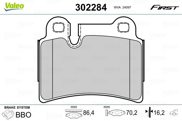 Rear VALEO-OE 302284 Brake Pad Set, disc brake for VW