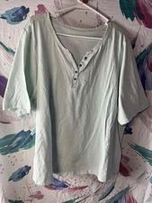 Denim & Co. Essentials Elbow Sleeve Textured Knit Henley Top Size 3XL