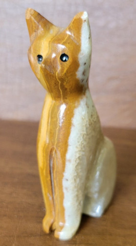 Vintage Marble Stone Cat Kitten Orange Brown White Folk Art Ginger Tabby Cat