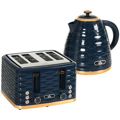 HOMCOM Wasserkocher und Toaster Set 1,7L Schnellkochkessel & 4 Scheiben Toaster Blau