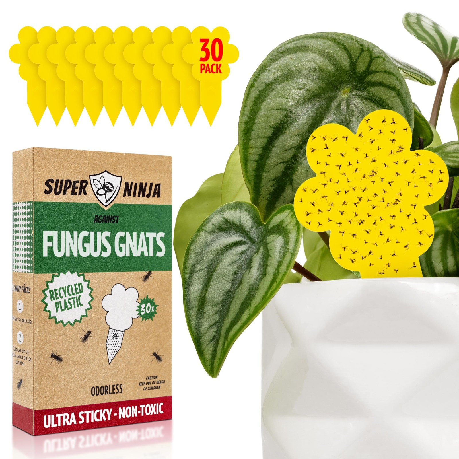 Super Ninja Fungus Gnat Killer - 30 Pack, Effective 30 Traps, off-white